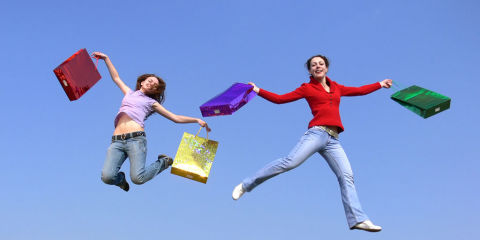 mujer, salto, regalos, feliz,